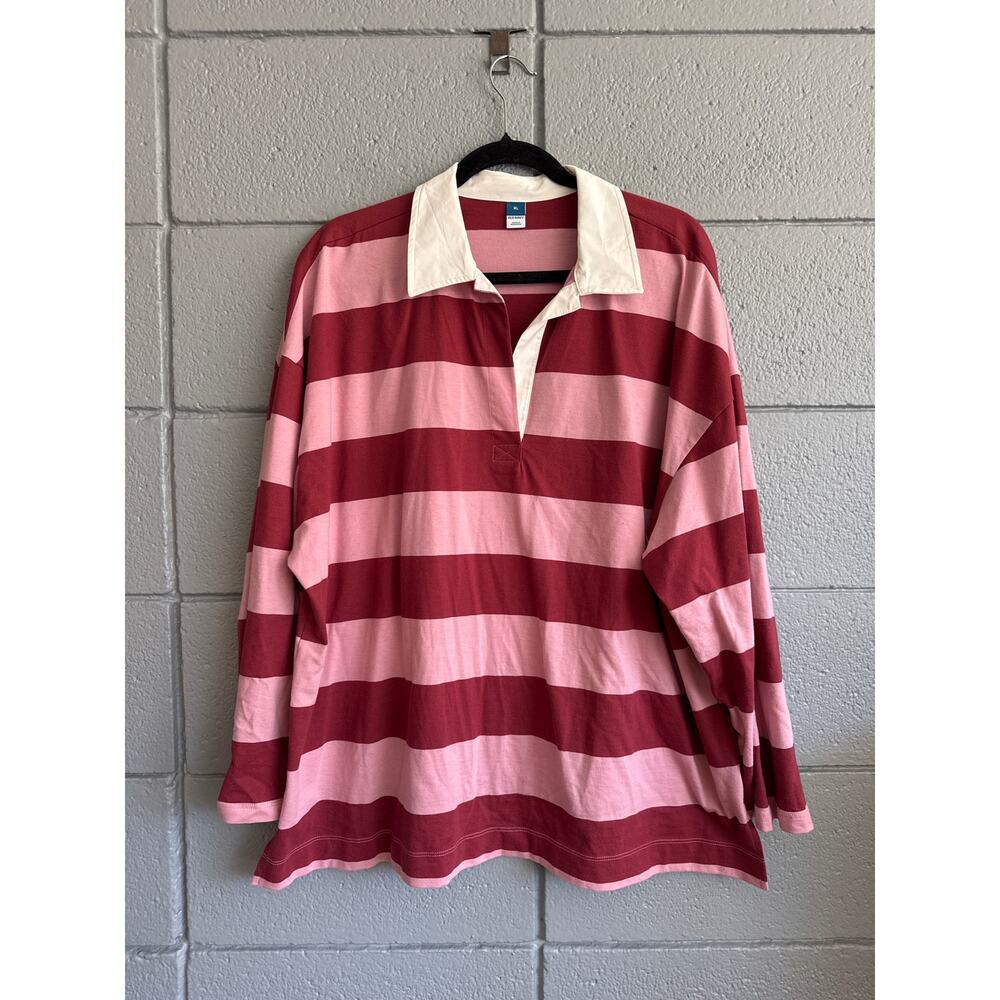 Old Navy Oversized Rugby Polo size XL in Pink Stripe - Picture 2 of 4